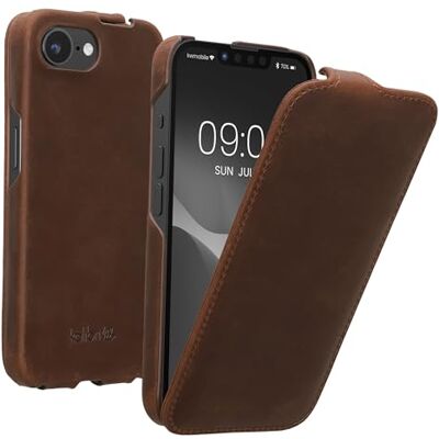 kalibri Capa com tampa ultra fina compatível com Apple iPhone 17e / iPhone 16e capa protetora de pele castanha kalibri Capa com tampa ultra fina compatível com Apple iPhone 17e / iPhone 16e capa protetora de pele castanha