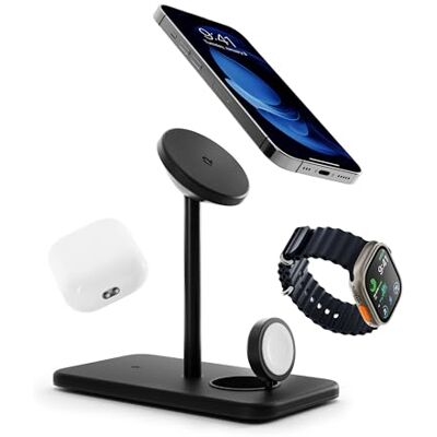Twelve South HiRise 3 Deluxe Suporte de carregamento MagSafe compacto de luxo para iPhone, AirPods e Apple Watch, inclui fonte de alimentação americana com cabo de 5 pés, além de adaptadores de Twelve South HiRise 3 Deluxe Suporte de carregamento MagSafe compacto de luxo para iPhone, AirPods e Apple Watch, inclui fonte de alimentação americana com cabo de 5 pés, além de adaptadores de