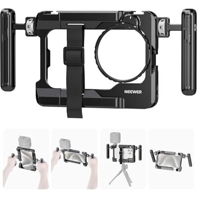 Neewer Plataforma de Vídeo Universal para Smartphone com Alças de 67 mm, Adaptador de Filtro Antiquedas, Compatível com dji Mic iPhone, Samsung Galaxy Android, Estabilizador de Gaiola de Telefone para Neewer Plataforma de Vídeo Universal para Smartphone com Alças de 67 mm, Adaptador de Filtro Antiquedas, Compatível com dji Mic iPhone, Samsung Galaxy Android, Estabilizador de Gaiola de Telefone para