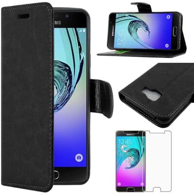 ebestStar Capa compatível com Samsung A3 2016 Galaxy SM-A310F capa carteira de couro PU, capa de ranhuras para cartões, função de suporte, preto vidro temperado [Aparelho: 134,5 x 65,2 x 7,3 mm ebestStar Capa compatível com Samsung A3 2016 Galaxy SM-A310F capa carteira de couro PU, capa de ranhuras para cartões, função de suporte, preto vidro temperado [Aparelho: 134,5 x 65,2 x 7,3 mm