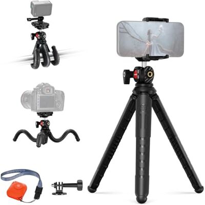 Neewer Trípode Flexível com Controlo Remoto, Mini Câmara Telemóvel Trípode Vlog Selfie Stick com Suporte Oculto e Adaptador para Câmara de Ação Compatível com iPhone GoPro Hero 13 12 11 10, Câmara Neewer Trípode Flexível com Controlo Remoto, Mini Câmara Telemóvel Trípode Vlog Selfie Stick com Suporte Oculto e Adaptador para Câmara de Ação Compatível com iPhone GoPro Hero 13 12 11 10, Câmara