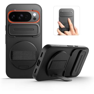 SURITCH Capa para Google Pixel 10/10 Pro com correia de mão giratória de 360° suporte para telemóvel e capa deslizante para câmara resistente e à prova de impactos, preto SURITCH Capa para Google Pixel 10/10 Pro com correia de mão giratória de 360° suporte para telemóvel e capa deslizante para câmara resistente e à prova de impactos, preto