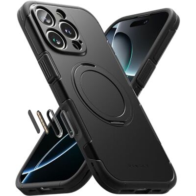 Ringke Alles compatível com capa iPhone 16 Pro MAX e compatível com MagSafe, suporte rotativo de 360°, cortes individuais para câmara, proteção para controlo da câmara preto Ringke Alles compatível com capa iPhone 16 Pro MAX e compatível com MagSafe, suporte rotativo de 360°, cortes individuais para câmara, proteção para controlo da câmara preto