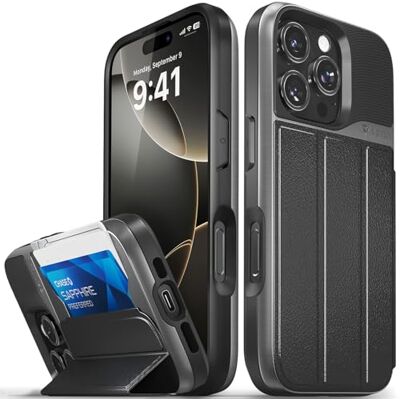 VENA vCommute Capa carteira para Apple iPhone 16 Pro (6,3"), (qualidade militar, ranhuras para cartões) capa de couro case com função de suporte preto VENA vCommute Capa carteira para Apple iPhone 16 Pro (6,3"), (qualidade militar, ranhuras para cartões) capa de couro case com função de suporte preto