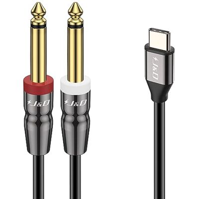 J&D Cabo divisor e USB C para dual TS estéreo 6,35 mm 1/4 polegadas para iPhone série 15/16, amplificador, altifalante e misturador, 1 m J&D Cabo divisor e USB C para dual TS estéreo 6,35 mm 1/4 polegadas para iPhone série 15/16, amplificador, altifalante e misturador, 1 m