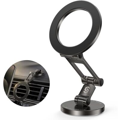 SYNCWIRE Suporte para carro compatível MagSafe, suporte magnético dobrável, rotação de 360°, suporte móvel Magsafe carro, corpo metálico completo iPhone 17 Pro MAX 16 15 14 13 e todos os telefones SYNCWIRE Suporte para carro compatível MagSafe, suporte magnético dobrável, rotação de 360°, suporte móvel Magsafe carro, corpo metálico completo iPhone 17 Pro MAX 16 15 14 13 e todos os telefones