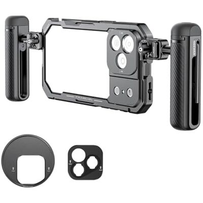 NEEWER Kit de gaiola de telefone compatível apenas com iPhone 17 Pro MAX, acessórios estabilizadores de vídeo com anel de filtro de 67 mm, placa traseira de lente de 17 mm, adaptador de montagem em T NEEWER Kit de gaiola de telefone compatível apenas com iPhone 17 Pro MAX, acessórios estabilizadores de vídeo com anel de filtro de 67 mm, placa traseira de lente de 17 mm, adaptador de montagem em T