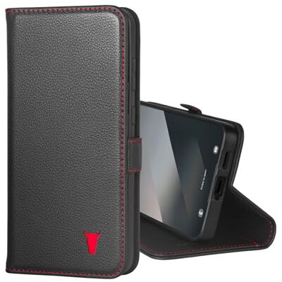 TORRO Capa compatível com Samsung Galaxy S25 FE 5G 2025 – capa tipo carteira de pele premium com suporte e ranhuras para cartões (preto com detalhes em vermelho) TORRO Capa compatível com Samsung Galaxy S25 FE 5G 2025 – capa tipo carteira de pele premium com suporte e ranhuras para cartões (preto com detalhes em vermelho)
