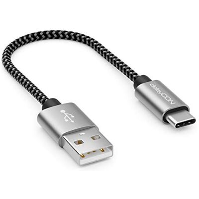 deleyCON 0,15 m nylon USB-C cabo 15 cm carregamento curto dados USB tipo C conector metálico carregamento e sincronização telemóvel e smartphone deleyCON 0,15 m nylon USB-C cabo 15 cm carregamento curto dados USB tipo C conector metálico carregamento e sincronização telemóvel e smartphone