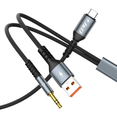J&D Cabo USB-C de 3,5 mm para carro, cabo auxiliar TRS 2 em 1 para carro com cabo de carregamento, compatível com carregamento PD 60 W, compatível com uma ampla gama de telemóveis, cinzento, 1,2 m J&D Cabo USB-C de 3,5 mm para carro, cabo auxiliar TRS 2 em 1 para carro com cabo de carregamento, compatível com carregamento PD 60 W, compatível com uma ampla gama de telemóveis, cinzento, 1,2 m