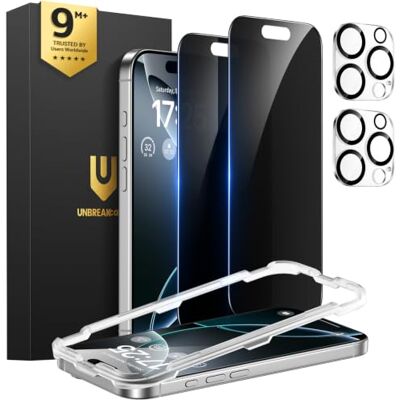UNBREAKcable Protetor de ecrã privado para iPhone 16 Pro Max (6,9 polegadas), pacote de 2 + 2 protetores de lente Ângulo anti-espião de 25° dureza 9H anti-impressões vidro temperado HD UNBREAKcable Protetor de ecrã privado para iPhone 16 Pro Max (6,9 polegadas), pacote de 2 + 2 protetores de lente Ângulo anti-espião de 25° dureza 9H anti-impressões vidro temperado HD