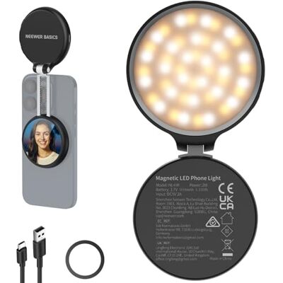 NEEWER Básico Luz LED magnética Selfies, compatível com iPhone MagSafe, suporte de secretária telefone com espelho maquilhagem, 1160 lx/0,2 m 900 mAh CRI95, luz de enchimento para gravação Streaming NEEWER Básico Luz LED magnética Selfies, compatível com iPhone MagSafe, suporte de secretária telefone com espelho maquilhagem, 1160 lx/0,2 m 900 mAh CRI95, luz de enchimento para gravação Streaming