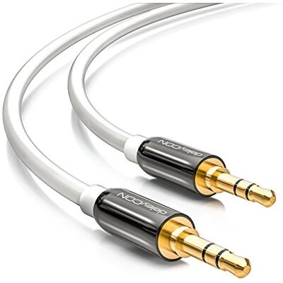 deleyCON 1,5 m Cable Jack 3,5 mm AUX cabo estéreo áudio conector jack reto para PC portátil telemóvel Smartphone Tablet carro recetor HiFi branco deleyCON 1,5 m Cable Jack 3,5 mm AUX cabo estéreo áudio conector jack reto para PC portátil telemóvel Smartphone Tablet carro recetor HiFi branco