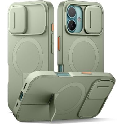 SURITCH Capa magnética compatível com iPhone 16, capa de amortecimento à prova de proteção com tampa de câmara deslizante e suporte ajustável (verde) SURITCH Capa magnética compatível com iPhone 16, capa de amortecimento à prova de proteção com tampa de câmara deslizante e suporte ajustável (verde)