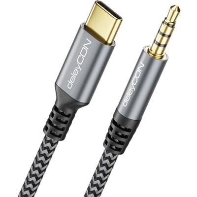deleyCON 1,5 m USB-C a 3,5 mm áudio AUX adaptador USB tipo C para conector jack para smartphone, tablet, auriculares, alto-falante, HiFi para iPhone 17 16 15, iPad, Galaxy S25 S24 A16 A56 deleyCON 1,5 m USB-C a 3,5 mm áudio AUX adaptador USB tipo C para conector jack para smartphone, tablet, auriculares, alto-falante, HiFi para iPhone 17 16 15, iPad, Galaxy S25 S24 A16 A56