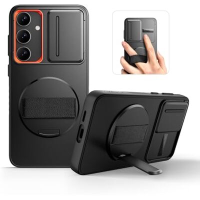 SURITCH Capa para Samsung Galaxy S24 Plus com correia de mão giratória em 360° suporte para telefone e cobertura deslizante para câmara resistente e à prova de choques para S24 Plus 6,7 polegadas SURITCH Capa para Samsung Galaxy S24 Plus com correia de mão giratória em 360° suporte para telefone e cobertura deslizante para câmara resistente e à prova de choques para S24 Plus 6,7 polegadas