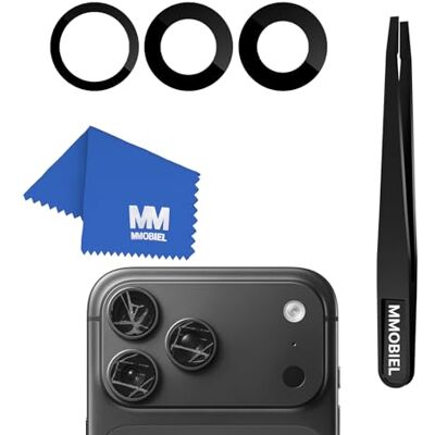 MMOBIEL Substituição de vidro de câmara traseira compatível com iPhone 17 Pro/17 Pro MAX vidro de câmara traseira adesivo pré-instalado, pinça e pano MMOBIEL Substituição de vidro de câmara traseira compatível com iPhone 17 Pro/17 Pro MAX vidro de câmara traseira adesivo pré-instalado, pinça e pano