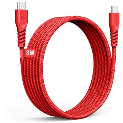 TECHGEAR Cabo de carregamento longo USB C para USB C de 60 W, cabo trançado C a C, cabo de dados tipo C de carregamento rápido compatível com iPhone 15, iPad Pro 2022, iPad Air 4/5, Samsung S24 TECHGEAR Cabo de carregamento longo USB C para USB C de 60 W, cabo trançado C a C, cabo de dados tipo C de carregamento rápido compatível com iPhone 15, iPad Pro 2022, iPad Air 4/5, Samsung S24