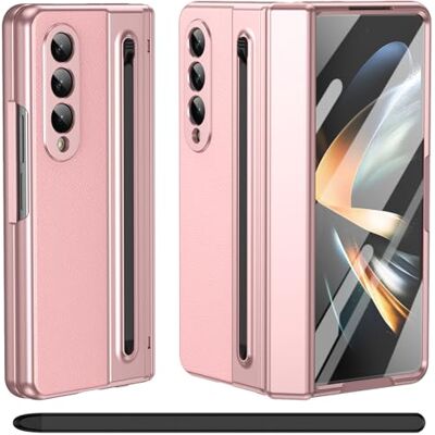 BAILI Capa para Galaxy Z Fold 3 com lápis ótico, proteção de dobradiça suporte para S Pen protetor de ecrã de vidro temperado, capa de couro para Samsung Galaxy Z Fold3-rosa BAILI Capa para Galaxy Z Fold 3 com lápis ótico, proteção de dobradiça suporte para S Pen protetor de ecrã de vidro temperado, capa de couro para Samsung Galaxy Z Fold3-rosa