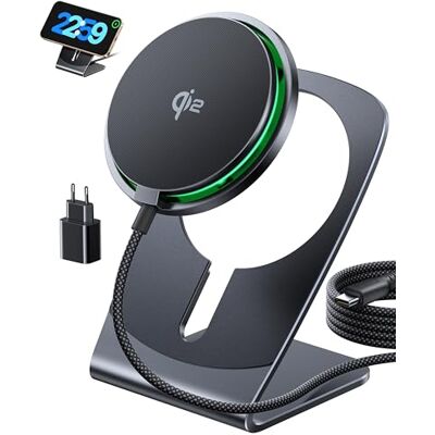 INIU 2 in 1 Desmontable Cargador Inalámbrico, Qi2 15W Base de Carga Rápida compatível com MagSafe, ventilador, proteção inteligente, magnética para iPhone 18-12 e AirPods Pro 4-2 (com adaptador) INIU 2 in 1 Desmontable Cargador Inalámbrico, Qi2 15W Base de Carga Rápida compatível com MagSafe, ventilador, proteção inteligente, magnética para iPhone 18-12 e AirPods Pro 4-2 (com adaptador)
