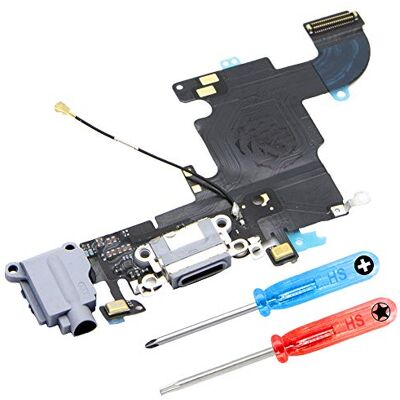 MMOBIEL Conector de carregamento compatível com iPhone 6s 2015 Dock Connector cabo de substituição com conector de áudio/microfone/antena de substituição incluído. Chave de fenda cinzento MMOBIEL Conector de carregamento compatível com iPhone 6s 2015 Dock Connector cabo de substituição com conector de áudio/microfone/antena de substituição incluído. Chave de fenda cinzento