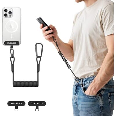 MoKo corda para telemóvel retrátil anti-roubo, preto cordão para telemóvel com cabo resistente e fixação metálica giratória 360° MoKo corda para telemóvel retrátil anti-roubo, preto cordão para telemóvel com cabo resistente e fixação metálica giratória 360°