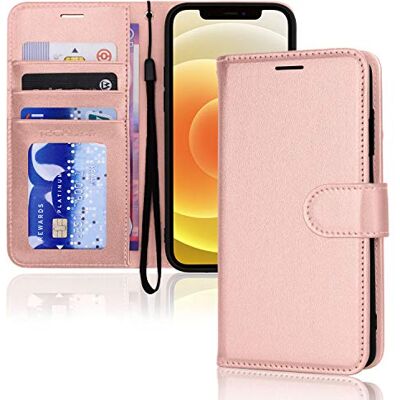 TECHGEAR Capa iPhone 12 Pro MAX Capa carteira protetora de couro com ranhuras para cartões, suporte e correia de pulso couro de PU capa cordão para iPhone 12 Pro MAX 6,7" (ouro rosa) TECHGEAR Capa iPhone 12 Pro MAX Capa carteira protetora de couro com ranhuras para cartões, suporte e correia de pulso couro de PU capa cordão para iPhone 12 Pro MAX 6,7" (ouro rosa)