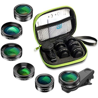 APEXEL 6 em 1 Kit de Lentes, Lente Olho de peixe 205° + Lente Larga 140° e Lente Macro 25x + Filtro de Estrelas + CPL/ND para iPhone Samsung e a maioria dos telefones inteligentes APEXEL 6 em 1 Kit de Lentes, Lente Olho de peixe 205° + Lente Larga 140° e Lente Macro 25x + Filtro de Estrelas + CPL/ND para iPhone Samsung e a maioria dos telefones inteligentes