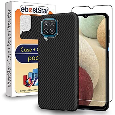 ebestStar Capa para Samsung Galaxy A12 SM-A125F, capa protetora em carbono TPU, anti-choques, preto vidro temperado ebestStar Capa para Samsung Galaxy A12 SM-A125F, capa protetora em carbono TPU, anti-choques, preto vidro temperado