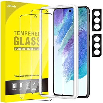 JETech Protetor de ecrã para Samsung Galaxy S21 FE, 2 + 2 unidades Com protetor lente câmara, vidro temperado HD claro, proteção anti-riscos, estrutura de instalação fácil JETech Protetor de ecrã para Samsung Galaxy S21 FE, 2 + 2 unidades Com protetor lente câmara, vidro temperado HD claro, proteção anti-riscos, estrutura de instalação fácil
