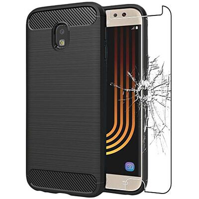 ebestStar Capa para Samsung J7 2017 Galaxy SM-J730F, capa protetora de carbono TPU, anti-choques, preto vidro temperado ebestStar Capa para Samsung J7 2017 Galaxy SM-J730F, capa protetora de carbono TPU, anti-choques, preto vidro temperado