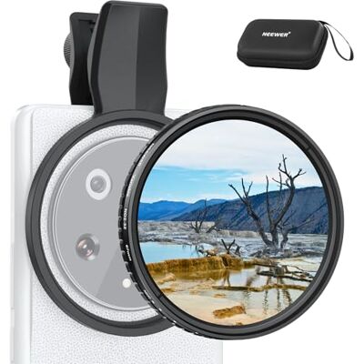 NEEWER Filtro ND variável com clipe de 67 mm para telemóvel, ND2-32 1-5 paradas, kit de acessórios de ND lente de fotografia compatível com Android Samsung Galaxy S25 Ultra Google Pixel Huawei, FL-B21 NEEWER Filtro ND variável com clipe de 67 mm para telemóvel, ND2-32 1-5 paradas, kit de acessórios de ND lente de fotografia compatível com Android Samsung Galaxy S25 Ultra Google Pixel Huawei, FL-B21