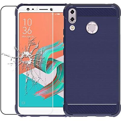 ebestStar Capa para ASUS Zenfone MAX M1 ZB555KL, Capa protetora em carbono TPU, anti-choques, azul escuro vidro temperado ebestStar Capa para ASUS Zenfone MAX M1 ZB555KL, Capa protetora em carbono TPU, anti-choques, azul escuro vidro temperado