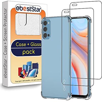 ebestStar Capa para OPPO Reno4 5G, capa de silicone transparente, camada protetora TPU anti-choques, bordas reforçadas, transparente vidro temperado x 2 ebestStar Capa para OPPO Reno4 5G, capa de silicone transparente, camada protetora TPU anti-choques, bordas reforçadas, transparente vidro temperado x 2