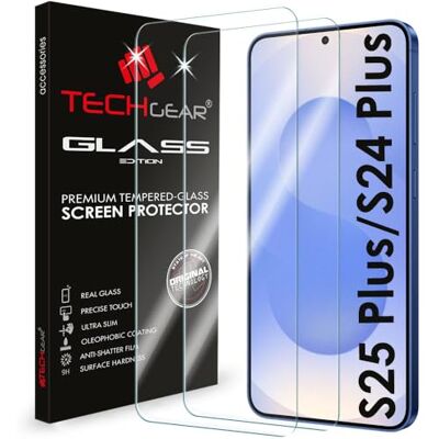 TECHGEAR Pacote de 2 protetores de ecrã de vidro temperado Tech Glass Edition compatíveis com Samsung Galaxy S24 Plus / S24 5G, borda redonda 2,5D, dureza 9H, clareza de vidro, resistente a TECHGEAR Pacote de 2 protetores de ecrã de vidro temperado Tech Glass Edition compatíveis com Samsung Galaxy S24 Plus / S24 5G, borda redonda 2,5D, dureza 9H, clareza de vidro, resistente a