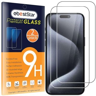 ebestStar Vidro temperado x2 para iPhone 15 Plus, iPhone 15 Pro Max Apple, protetor de ecrã filme vidro, anti-impactos ebestStar Vidro temperado x2 para iPhone 15 Plus, iPhone 15 Pro Max Apple, protetor de ecrã filme vidro, anti-impactos