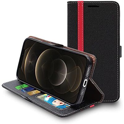 ebestStar Capa para iPhone 12 Pro MAX Apple, capa livro capa, proteção carteira, couro PU suporte para cartão, preto/vermelho ebestStar Capa para iPhone 12 Pro MAX Apple, capa livro capa, proteção carteira, couro PU suporte para cartão, preto/vermelho