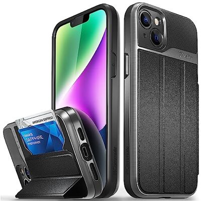 VENA vCommute Wallet Case for Apple iPhone 15 Plus / 14 Plus (6,7"), (proteção contra quedas de grau militar) Flip Leather Cover Card Slot Holder with Kickstand Space Gray/Black VENA vCommute Wallet Case for Apple iPhone 15 Plus / 14 Plus (6,7"), (proteção contra quedas de grau militar) Flip Leather Cover Card Slot Holder with Kickstand Space Gray/Black