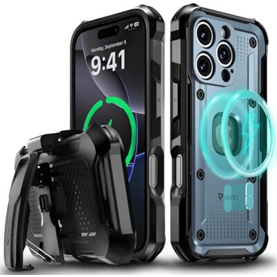 VENA vArmor Capa resistente para Apple iPhone 16 Pro (6,3 polegadas), (proteção contra quedas de grau militar), compatível com Magsafe e resistente com clipe para cinto com suporte, cor VENA vArmor Capa resistente para Apple iPhone 16 Pro (6,3 polegadas), (proteção contra quedas de grau militar), compatível com Magsafe e resistente com clipe para cinto com suporte, cor
