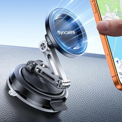 SYNCWIRE Suporte móvel para carro MagSafe, ventosa para salpicos e para-brisas, ímanes fortes, 2 bases, braço de 3 eixos, rotação de 360°, iPhone 17-12 Pro Max/Plus, Tesla SYNCWIRE Suporte móvel para carro MagSafe, ventosa para salpicos e para-brisas, ímanes fortes, 2 bases, braço de 3 eixos, rotação de 360°, iPhone 17-12 Pro Max/Plus, Tesla