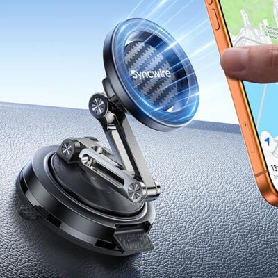 SYNCWIRE Suporte para carro MagSafe, suporte magnético com ventosa substituível (salpico/para-brisas), 3 eixos, rotação de 360°, dobrável, para iPhone 17-12 Pro/Max/Plus, fibra de carbono SYNCWIRE Suporte para carro MagSafe, suporte magnético com ventosa substituível (salpico/para-brisas), 3 eixos, rotação de 360°, dobrável, para iPhone 17-12 Pro/Max/Plus, fibra de carbono