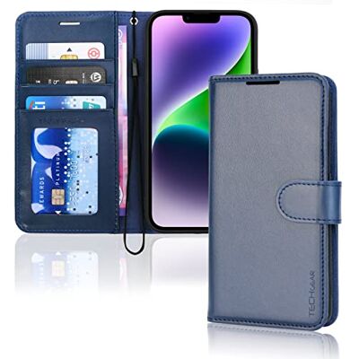 TECHGEAR Capa iPhone 14 Capa carteira protetora de couro com ranhuras para cartões, suporte e correia de pulso couro de PU para iPhone 14 6,1" (azul) TECHGEAR Capa iPhone 14 Capa carteira protetora de couro com ranhuras para cartões, suporte e correia de pulso couro de PU para iPhone 14 6,1" (azul)
