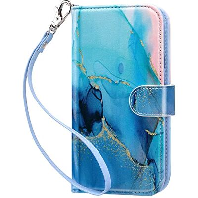 ULAK Capa carteira iPhone 12/12 Pro capa carteira tampa flip magnética de couro PU livro anti-impactos com porta-cartões e função de suporte para iPhone 12 / iPhone 12 Pro azul mármore ULAK Capa carteira iPhone 12/12 Pro capa carteira tampa flip magnética de couro PU livro anti-impactos com porta-cartões e função de suporte para iPhone 12 / iPhone 12 Pro azul mármore