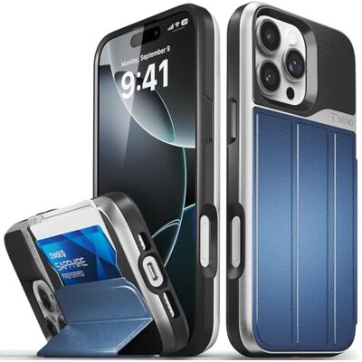 VENA vCommute Capa carteira para Apple iPhone 16 Pro MAX (6,9"), (Military Grade, ranhuras para cartões), capa de couro case com função de suporte azul VENA vCommute Capa carteira para Apple iPhone 16 Pro MAX (6,9"), (Military Grade, ranhuras para cartões), capa de couro case com função de suporte azul