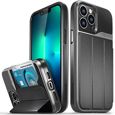 VENA vCommute Capa carteira para Apple iPhone 13 Pro MAX (6,7" Inch), (Military Grade, ranhuras para cartões) capa de couro com função de suporte cinzento VENA vCommute Capa carteira para Apple iPhone 13 Pro MAX (6,7" Inch), (Military Grade, ranhuras para cartões) capa de couro com função de suporte cinzento