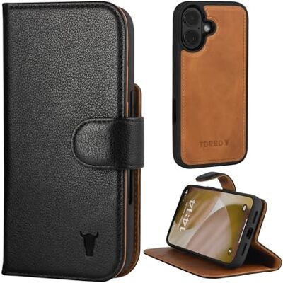 TORRO Capa de couro compatível com iPhone 17 – capa de pele tipo carteira com tampa removível, suporte e ranhuras para cartões (compatível com carregadores MagSafe oficiais) (preto) TORRO Capa de couro compatível com iPhone 17 – capa de pele tipo carteira com tampa removível, suporte e ranhuras para cartões (compatível com carregadores MagSafe oficiais) (preto)