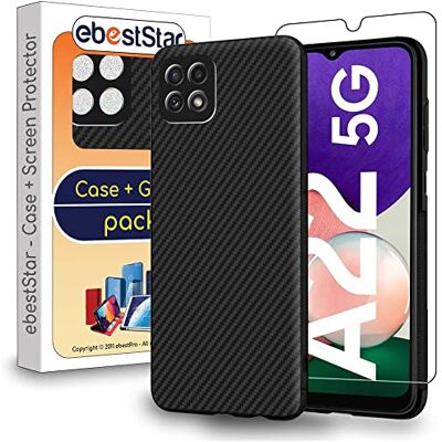 ebestStar Capa para Samsung Galaxy A22 5G, capa capa protetora em carbono TPU, anti-choque, preto vidro temperado ebestStar Capa para Samsung Galaxy A22 5G, capa capa protetora em carbono TPU, anti-choque, preto vidro temperado