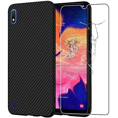 ebestStar Capa para Samsung A10 Galaxy SM-A105F, capa protetora em carbono TPU, anti-choques, preto vidro temperado ebestStar Capa para Samsung A10 Galaxy SM-A105F, capa protetora em carbono TPU, anti-choques, preto vidro temperado