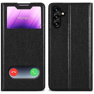 Cadorabo Estojo compatível com Samsung Galaxy A13 5G em preto papagaio capa protetora com fecho magnético, função de suporte e 2 janelas de visualização Cadorabo Estojo compatível com Samsung Galaxy A13 5G em preto papagaio capa protetora com fecho magnético, função de suporte e 2 janelas de visualização