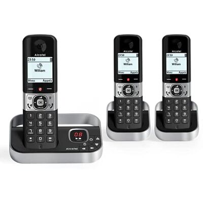 Alcatel F890 Voice Trio Telefone sem fios com atendedor de chamadas (3 combinados), cinzento Alcatel F890 Voice Trio Telefone sem fios com atendedor de chamadas (3 combinados), cinzento